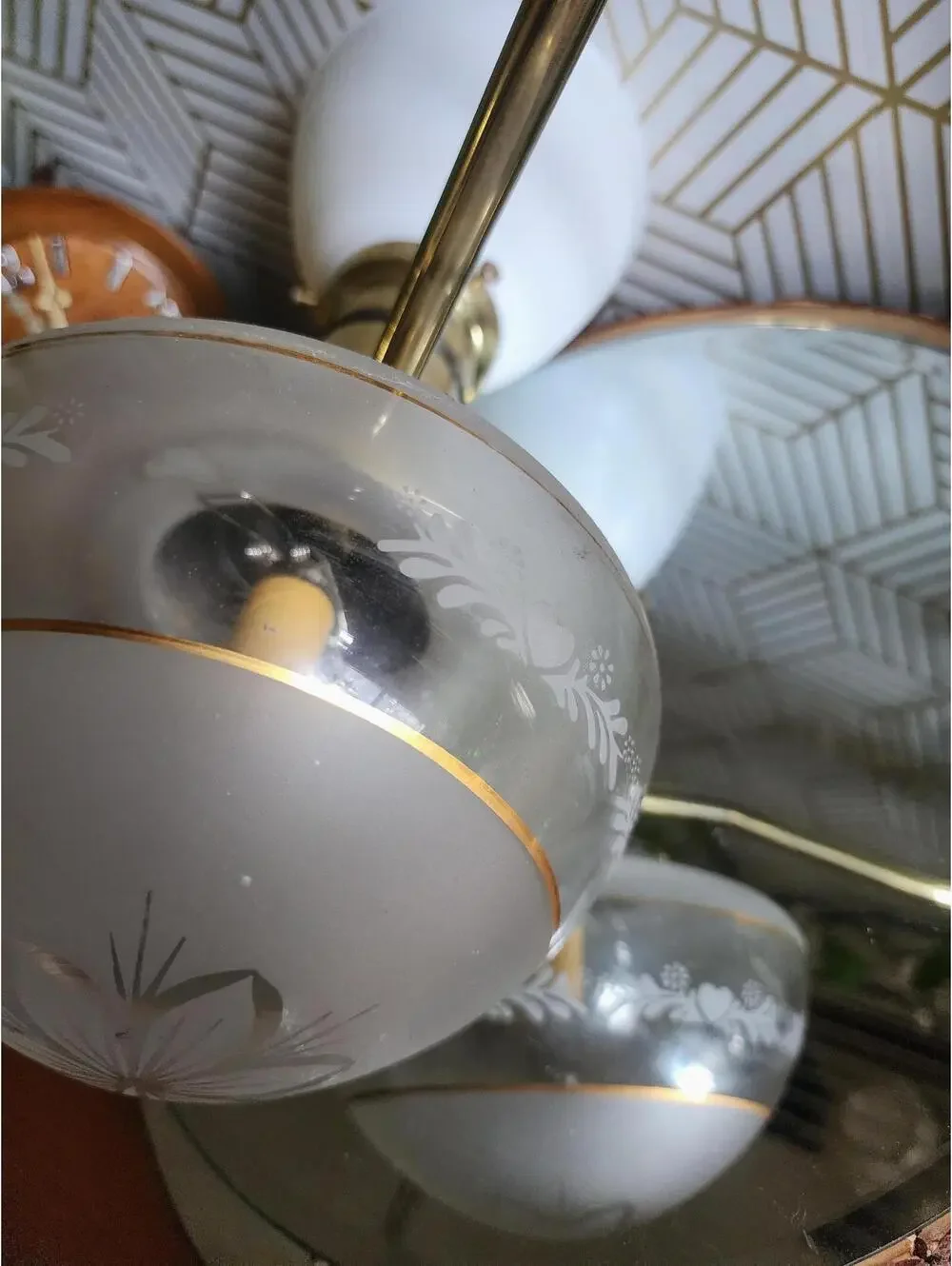 Vintage Brass and Etched Glass Swing Arm Wall 2 Way Lamp